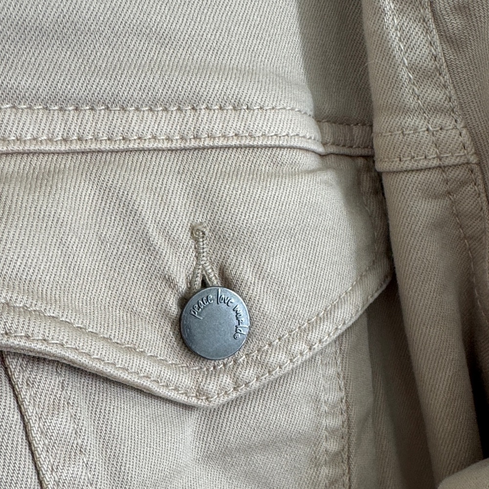 Peace Love World Cream Jean Jacket with Colorful Lace-Up Sleeves - Picture 6 of 15